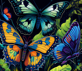 Contrast, vibrant rainbow Butterflies Generative AI