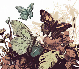 Vector illustration Butterflies Generative AI