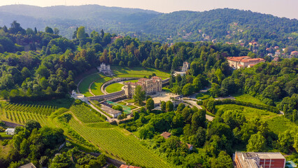 Turin, Italy. Villa della Regina with park, Aerial View - obrazy, fototapety, plakaty
