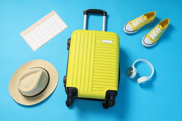 Travel and vacation, holidays, composition with suitcase