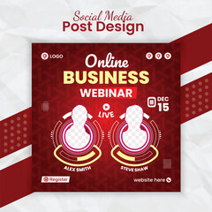 Digital marketing online business live streaming webinar and corporate conference social media post banner template for marketing agency flyer with creative layout style and business post card vector