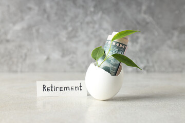 Composition with egg shell and money - retirement