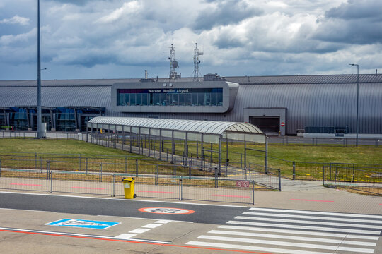 Modlin, Poland - June 13, 2021: Exterior of main building in Modlin Airport in Masovia region of Poland