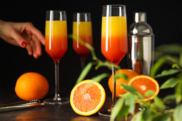 Orange cocktail, concept of fresh delicious summer citrus cocktail