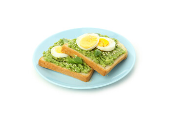 Tasty sandwiches with egg isolated on white background