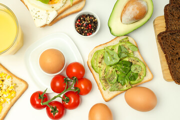 Concept of tasty breakfast, morning meal, top view