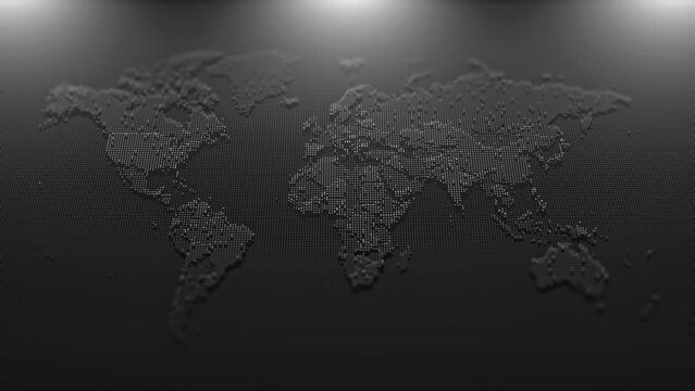 Dotted world map on a black background. Dots world map. seamless loop. digital world map. Big data and cloud computing background. 4к seamless loop anim