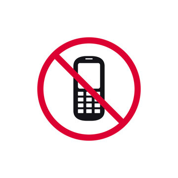 Mobile phone prohibited sign, forbidden modern round sticker, vector illustration.