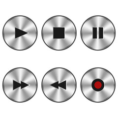 Round metallic media player button.Vector illustration