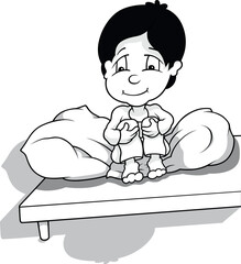Drawing of a Boy in Pajamas Sitting in Bed