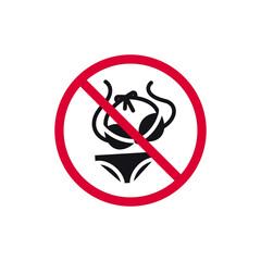 No swimsuit prohibited sign, forbidden modern round sticker, vector illustration.