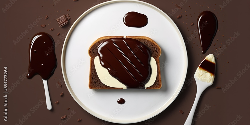 Poster spreadable chocolate spread over sliced bread generative ai