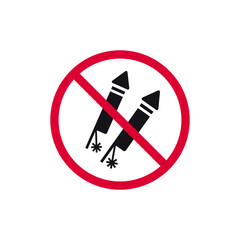 No fireworks prohibited sign, forbidden firecrackers symbol, vector illustration.