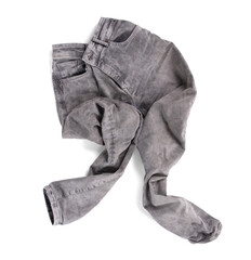 Worn grey jeans isolated on white