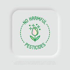 No harmful pesticides symbol. Thin line icon. Organic product label. Modern vector illustration.
