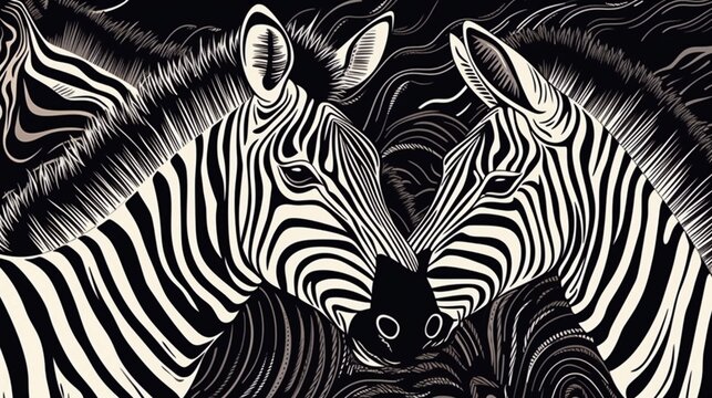 Zebra pattern background texture design, close up, zebra stripes, black and white, animals, horse, Generative AI