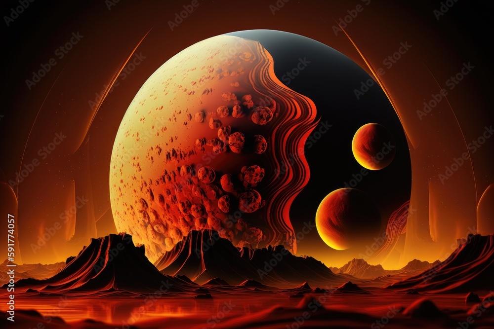 Aufkleber n extraterrestrial landscape with multiple planets in the background. generative ai
