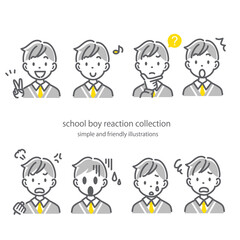男子高校生の表情いろいろイラストセット　シンプルでかわいい線画イラスト