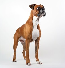 Beautiful and elegant boxer dog on white background, strong and loyal dog. Generative AI