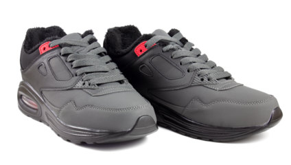 Gray warmed sneakers for sports, sports shoes isolated on white background.