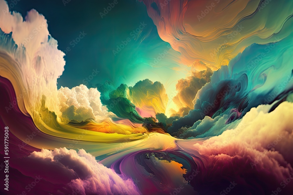Poster vibrant and dynamic sky with clouds in various colors. generative ai