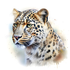 Watercolor Leopard Animal Illustration Isolated on White Background.