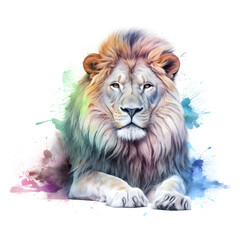 Watercolor Lion Animal Illustration Isolated on White Background.