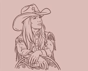 Fototapeta na wymiar illustration of cowgirl in hat vector for card decoration illustration