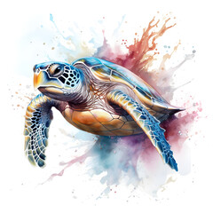 Watercolor Sea Turtle Animal Illustration Isolated on White Background.