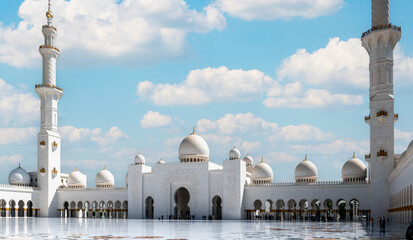 Abu Dhabi, United Arab Emirates - April 4, 2023: Sheikh Zayed Grand Mosque located in Abu Dhabi - capital city of United Arab Emirates. White Mosque