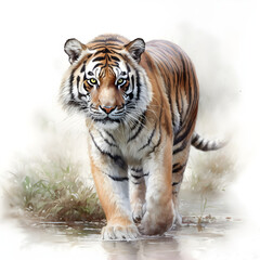 Obraz premium Watercolor Tiger Animal Illustration Isolated on White Background.