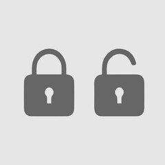 Lock vector icon. Two locks opened and closed simple isolated pictogram. Security symbol.