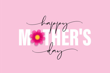 Happy Mothers day elegant calligraphy and flower. Mother's Day typography with beautiful flower for holiday card or poster. Vector illustration - obrazy, fototapety, plakaty