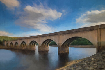 Fototapeta na wymiar Digital painting of Ladybower Reservoir in the Upper Derwent Valley.