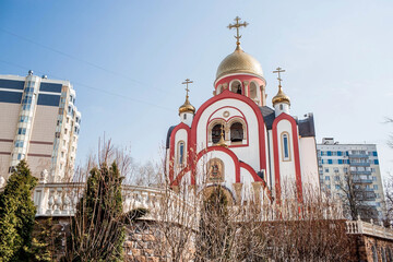 The city is prominent. Moscow region. Church of the Holy Great Martyr George the Victorious in...