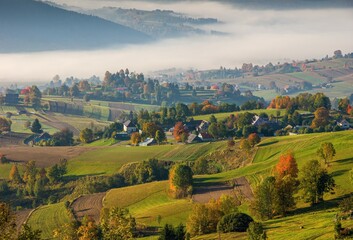 Autumn landscape with village, Slovakia. Discover the beauty of autumn nature and a healthy lifestyle © Ivan