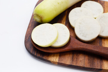 Sliced Japanese daikon. Fresh vegetables