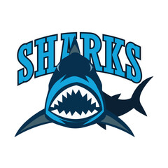 Blue sharks insignia with white background, vector illustration