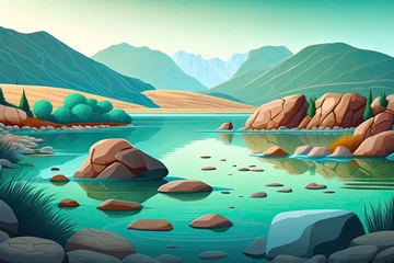 Gardinen serene lake nestled among majestic mountains. Generative AI © 2ragon