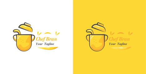Kitchen cooking pot logo design template. Vector illustration