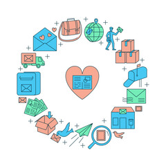 Post service round banner in colored line style