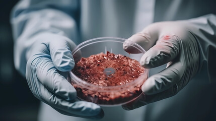 Meat in a Petri Dish - Lab-Grown Meat - Generative AI - obrazy, fototapety, plakaty