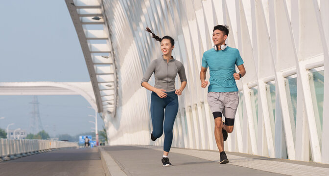 Young couples in the outdoor running