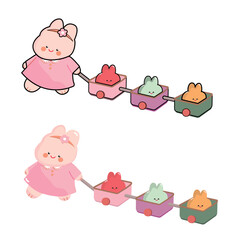 set of cute bunny  stroller Cute Kawaii Cute bunny funny Sweet rabbit 