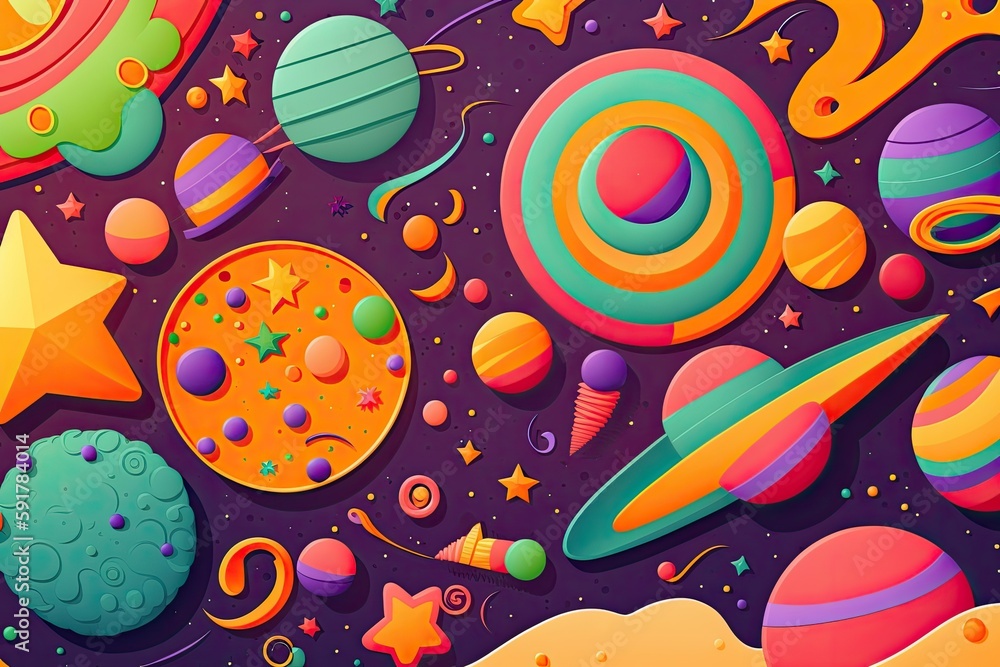 Wall mural vibrant and colorful space scene with planets and stars. generative ai