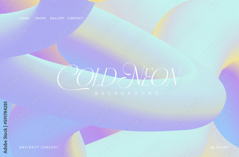 Wall mural abstract geometric landing page with smooth gradient shapes. web banner design in blue neon colors v