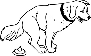 Fototapeta premium Illustration von einem Hund, der einen Haufen macht. Outline Vektor zeigt kauernden Hund und Hundekot. 