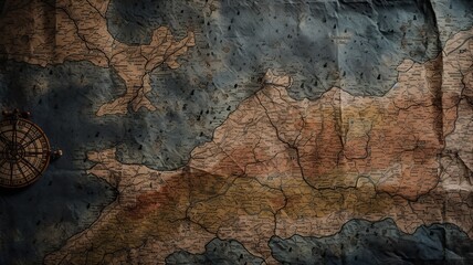 Generative AI. Old vintage retro map fantasy inspiration. Can be used for decor background. Graphic Art Illustration.