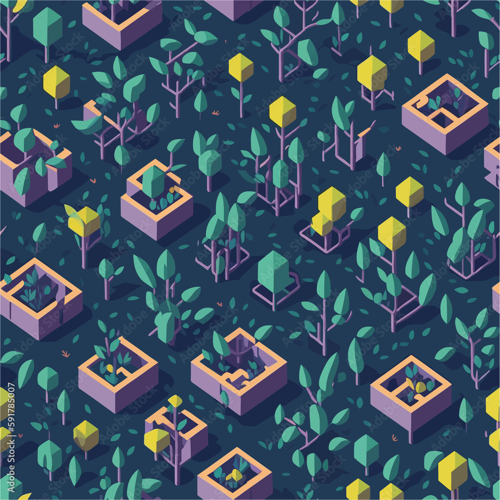 Poster seamless pattern with trees icons