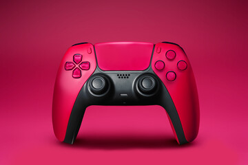 Video game controller on red background,  new generation, playstation 5 controller.